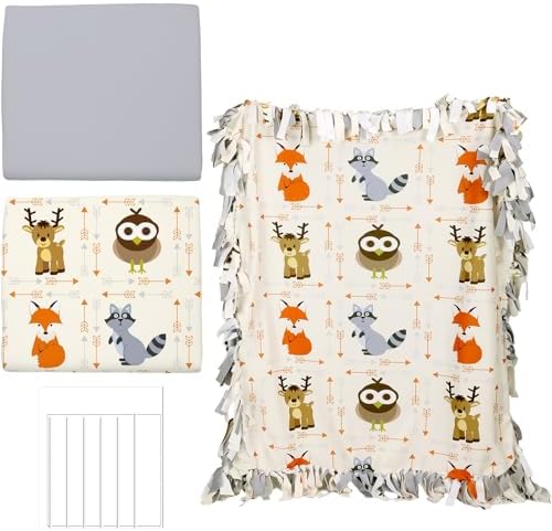 Hahafelt 3 Pcs DIY Tie Blankets Fleece Kit - No Sew Blanket Kit Includes 50x60 Inch Christmas No Sew Fleece Fabric and Ruler Template DIY Christmas Animal and Solid Gray Throw Making for Bed Couch