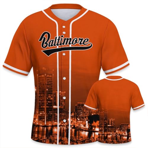 Baseball City Night Skyline Jersey Shirt Printing Apparel for Men Fans Gifts M Orange Black