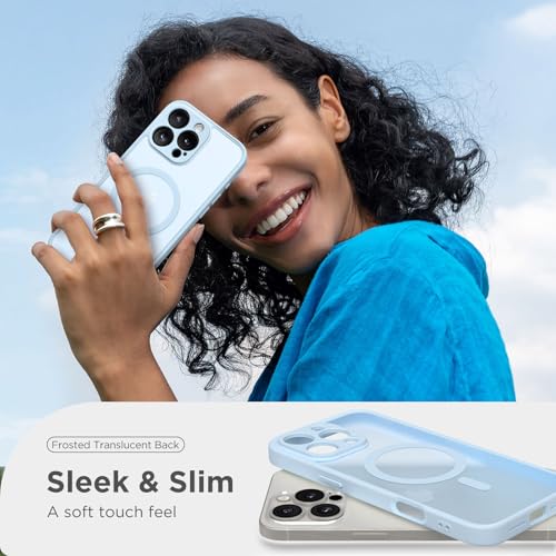 Coque iPhone 16 Pro bleu clair translucide MagSafe cadeau idéal filles