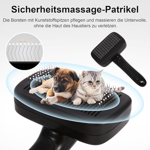 WOPQAEM Hundebürste für Hunde, Selbstreinigend Hundebürste Unterwolle und loses Fell, ideal für Langhaar und Kurzhaar, Sanft zur Haut, reduziert Haaren, Fellpflege Bürste, Schwarz
