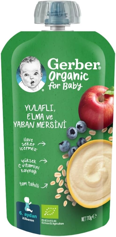 Gerber Organic Yulaflı Elma ve Yaban Mersini Püre 110g​ - Görsel 1
