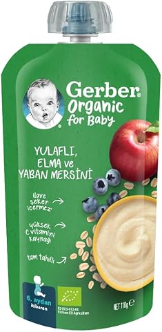 Gerber Organic Yulaflı Elma ve Yaban Mersini Püre 110g​