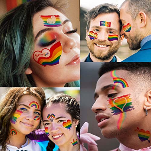 Rejaski 137+ Pcs Rainbow Temporary Tattoos For Men Adults, Kids Pride Temporary Tattoos Body Stickers Celebrations Party, Rainbow Pride Accessories For Women, Lgbt Festival Gay Pride Face Tattoos Equality Parades #TOP4