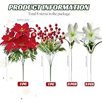 Künstlicher Weihnachtsstrauß 9 Stück Lilien Weihnachtsstern rote Beeren – Ansicht 2