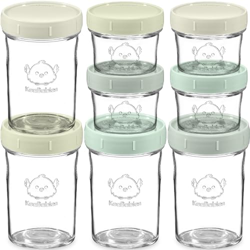 Image of KeaBabies 4pk 8oz & 4pk 4oz Glass Baby Food Containers with Lids - Leak-Proof, Microwavable Small Glass Jars, Baby Purees & Toddler Snack Storage Containers, BPA-Free, Dishwasher & Freezer Safe(Sage)
