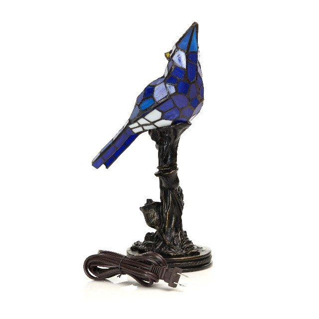 Image of RIVER OF GOODS Stained Glass Bird Accent Lamp - 8 inch W x 13.5 inch H - Cardinal Decor - Tiffany Style Table Lamp