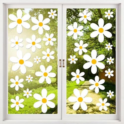 AOWDIAO 108 Pcs White Daisy Window Clings - 9 Sheets,