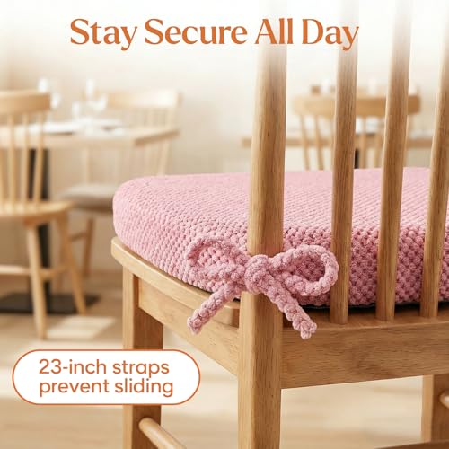 PRONOUS 2 Pack Pink Chair Cushions with Ties Removable Covers, D-Shape Dining Kitchen Chair Seat Pads Non Slip 17"x16" by PRONOUS - Used condition - Image 5