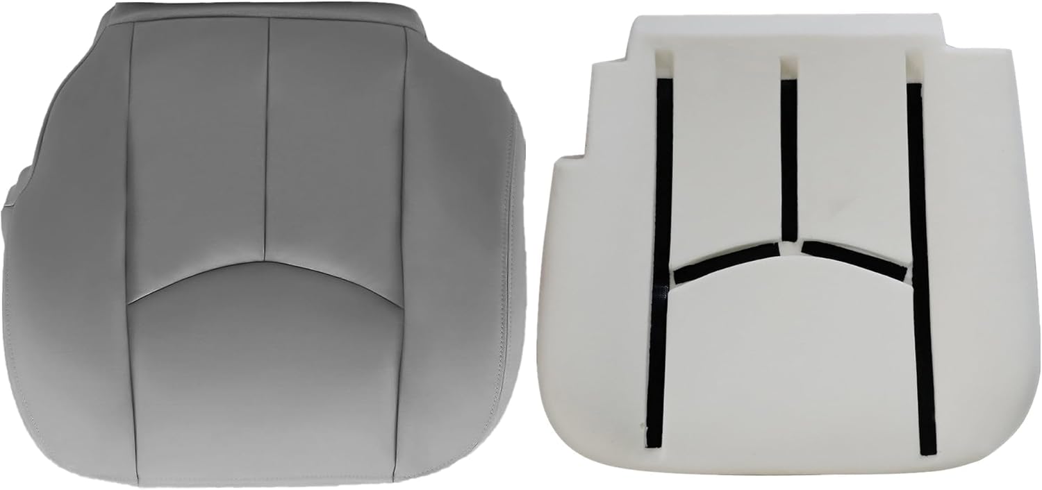 GXARTS Driver Side Bottom Seat Cover & Foam Cushion Replacement Leather Pewter Gray #922 or 92i Compatible with Chevy Silverado Tahoe Suburban Avalanche GMC Sierra Yukon 2003 2004 2005 2006
