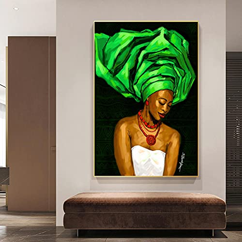 Toile peinture portrait africain noir femme 70x100 cm sans cadre pour salon - 5