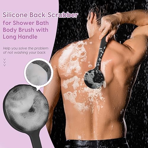 Silicone Back Scrubber for Shower 17in Lengthen Long Handle Body Brush - Image 4