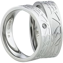 Pair of Partner Rings & Wedding Rings Made of Stainless Steel 6 mm - Engagement Rings - Friendship Rings Matte & Shiny - Women's Ring with 1 Cubic Zirconia - Cambered Inside - Engraving Possible