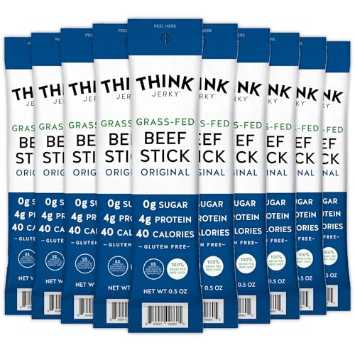 Think Jerky Original Beef Sticks, Gluten and Sugar Free, No Nitrates, Keto Paleo Friendly High Protein Low Carb Meat Snack - 0.5 oz Sticks, 20 Pack