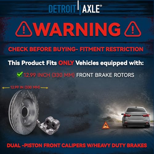 Image of Detroit Axle - Front Brake Kit for Chrysler Town & Country Voyager Pacifica | Dodge Grand Caravan Ram C /V 12.99'' inch Drilled & Slotted Brake Rotors Brake Pads Brake Calipers Replacement