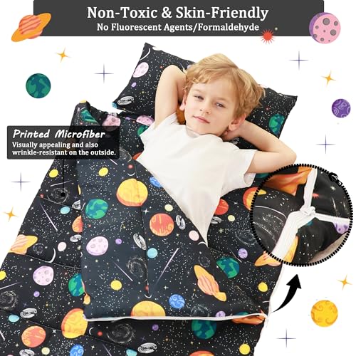Image of Toddler Nap Mat for Preschool 50''x30'' Sleeping Mat with Removable Pillow and Minky Blanket for Kids Ages 3-7 Roll Up Soft Sleeping Bag for Boys Girls Kindergarten Daycare Sleepover
