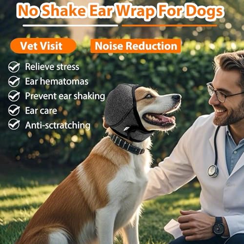 Image of Dog Calm Hoodie Ear Wraps for Dogs, Waterproof Dog Swim Cap, Ear Cover Muffs for Anxiety Relief Noise Cancelling, Dog Head Warp Ear Protection for Hematoma Fireworks Bath Swim Blow Drying (XL, Grey)
