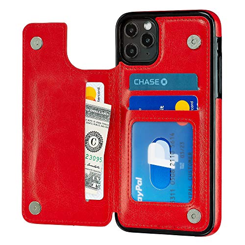 S-Tech Case for 12 Pro Max (6.7 inch) Wallet Case with Card Holder Leather Kickstand Card Slots Case, Double Magnetic Clasp and Durable Shockproof Cover for iPhone 12 Promax (Red)