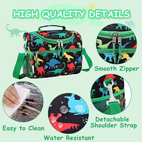 RAVUO Lunch Box Bag for Boys Reusable Insulated Cute Thermal Meal Tote Kit for Toddler with Detachable Shoulder Strap for Daycare School Dinosaurs - Image 3