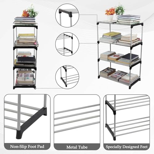 Image of Bumusty 4 Layer Tier Multipurpose Foldable Storage Rack, Bookshelf, ShoeShelf, Book Stand, Shoe Stand, Wardrobe Organizer for Clothes, Home, Library (4 Layer)