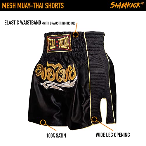 Siamkick Classic Muay Thai Shorts For Men Women Boxing Kickboxing High Grade Mma Fight Clothing Training Workout Trunk (Black Mesh, Xx-Large) #TOP4