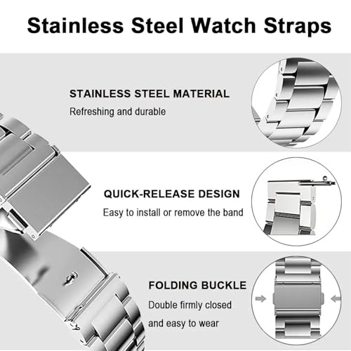 Image of Quick Release Stainless Steel Watch Band Matte Brushed Metal Watchband 14mm 16mm 18mm 20mm 22mm 24mm Universal Solid Stainless Steel Metal Smartwatch Bracelet Replacement Band for Men Women