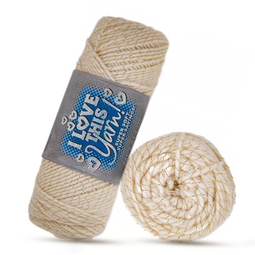 Image of Hobby Lobby Metallic I Love This Yarn, 732 Ivory | 4 Medium Weight, Acrylic & Metallic Polyester, 252 Yards Per Skein