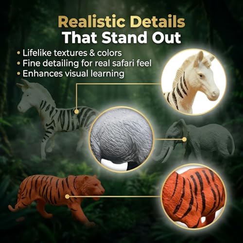 Image of ZESTHOME Safari Animal Toy Set Big Size | Jungle Animal Figures Elephant Lion Tiger Zebra | Realistic Educational Toys for Kids | Learning & Play | Gift Set