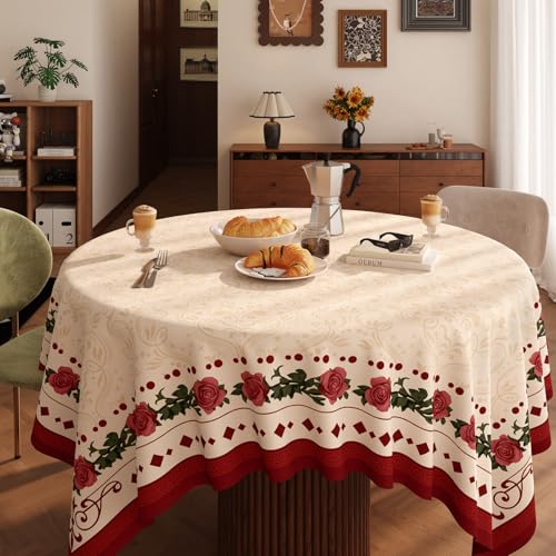 Surwin Mantel Hule Mesa Redonda, Manteles de PVC Estilo Pastoral Europea, Mantel Antimanchas Impermeable, Manteles Mesa Rectángulo, Ropa Mesa Camilla Lavable para Comedor (Rojo 3,140x260cm)