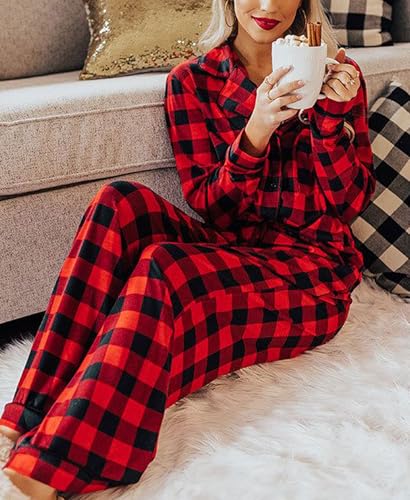 Image of Women's Pajama Sets Long Sleeve Sleepwear Button Up Shirt With Pajama Pants Soft Pjs Lounge Sets