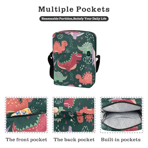 Crossbody Bag Cartoon Dinosaurs Messenger Bag for Women Men Purse Shoulder Bag Satchel Bag with Adjustable Strap 214C15952