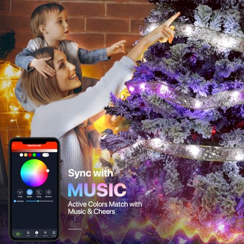 Lphianx Smart Christmas Tree Ribbon String Lights, 33ft 80 Modes Colors Changing Ribbon Light for Christmas Tree, APP & Remote Control, Sync Musical, Timer, USB (Silver) - image 5