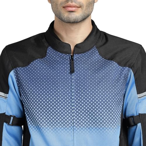 Image of ROYAL ENFIELD HIGH STREET ECO RIDING JACKET|CE level 2 armours at Shoulders & Elbows CE level 2 armour at back, XY CE level 1 armour at Chest|Super soft Neoprene fabric at collar |BLUE XL