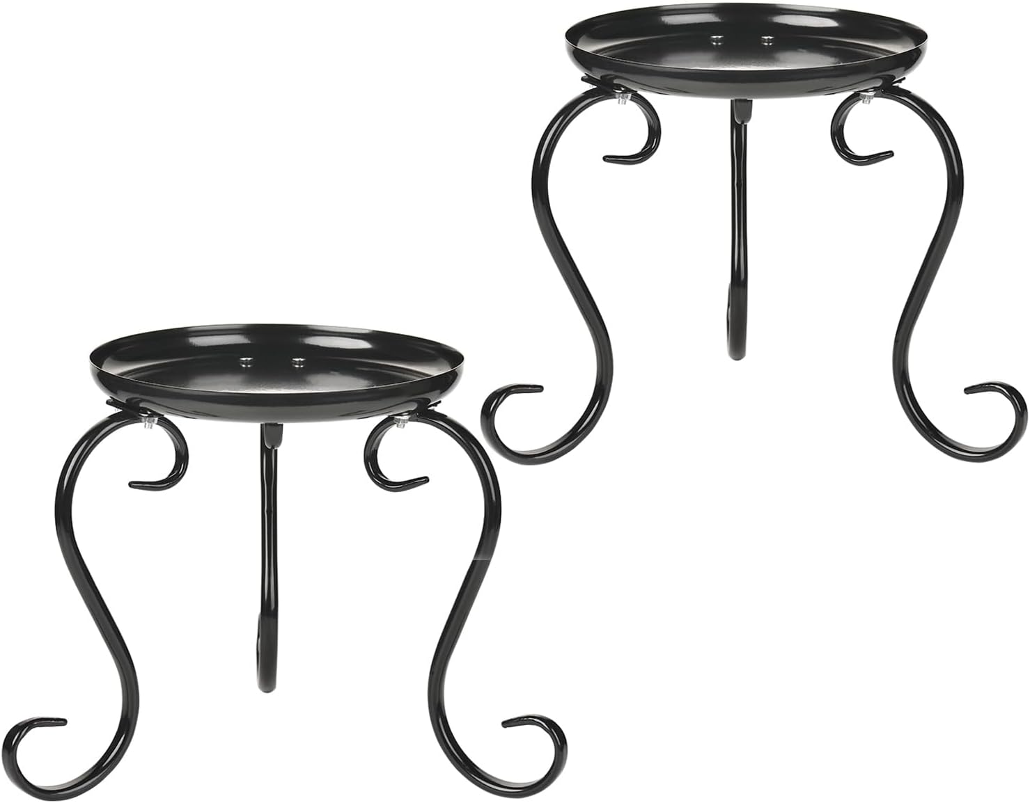 Sungmor 2PC Modern Black Indoor Outdoor Metal Plant Stands, Round Planter Tray Floor Stand for Holding Plant Pots, 9" Tall Small & Lightweight Flower Pot Stands, House Potted Plant Holder Display Rack