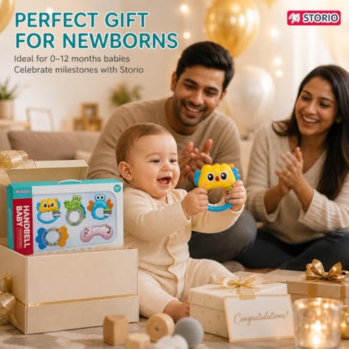 Image of Storio Baby Rattle Set | Newborn Rattle Gift Set for Boys & Girls | Safe & Colorful Infant Toys for Early Learning & Sensory Play | Ideal Gift Pack for 0-12 Months Babies