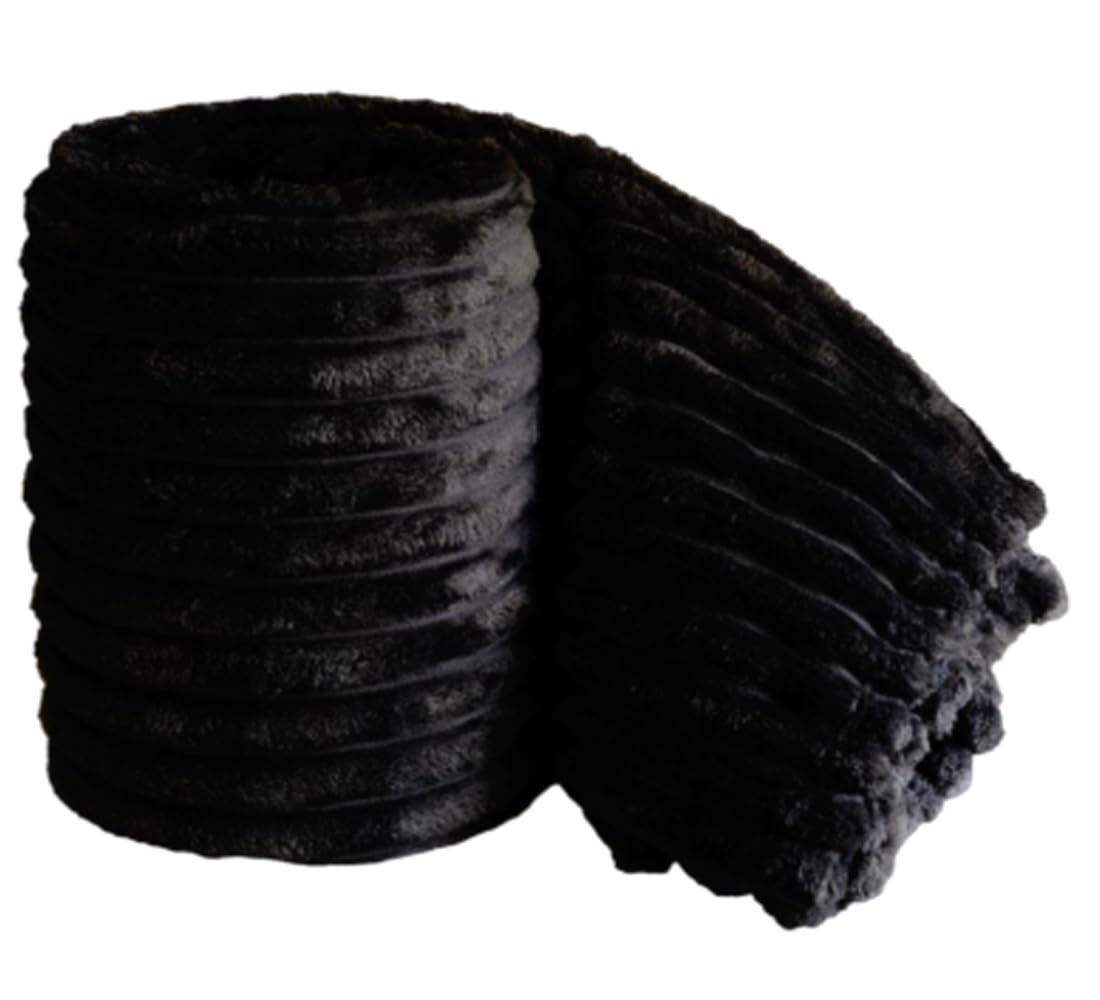 Soodie&Zuzu's Chunky Ribbed Cord Blanket Throw Faux Fur Fleece Microfibre Sofa Bed Couch Blanket Throw Super Soft Luxurious Cozy Fluffy Throws (Black, 150 X 200 CM)
