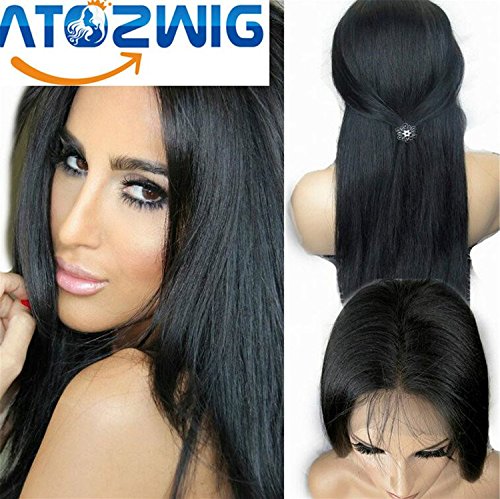 ATOZWIG Unprocessed Silky Straight Glueless Lace Front Wig Virgin Brazilian Lace Front Wig With Baby Hair Around Bleached Knot