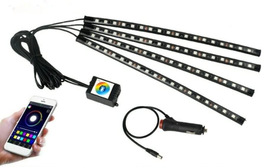 TDOO Car LED Strip Light,Bluetooth APP Controlled 4pcs 72 LED Interior Car Lights, Upgraded Waterproof Lighting Kits,Multi DIY Colour Music Under Dash Car Lighting with Car Charger, DC 12V