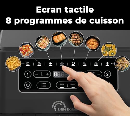Friteuse sans huile LITTLE BALANCE Crousty Duo Double cuve Jusqu'à 1 8kg de frites 9 programmes de cuisson - vue 8
