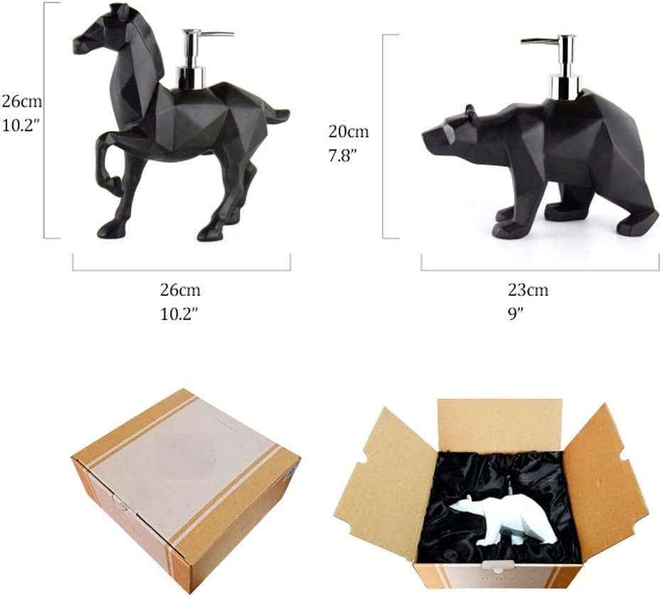 WDBB Soap Dispenser,Resin Pump Bottle,Horse and Bear Animal Character Cute Lotion Dispenser for Bathroom,Kitchen,Hotel,Restaurant