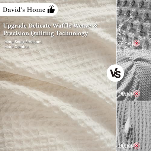 Image of David's Home Textured Summer Waffle Weave Comforter Set, Twin Cannoli Cream | Cozy Soft Lightweight Breathable Fluffy Durable Hotel Bedding with Pillow Sham for All Season, Luxury Home Decor, Giftable