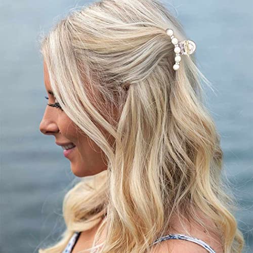 Brinie Pearl Hair Clips White Hair Claw Clamps Crystal Hair Claw Clip Non Slip Clips Styling Hair Accessories For Women And Girls (Pack Of 3) #TOP5