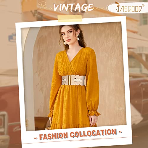 JASGOOD Women Elastic Vintage Wide Waist Belt Stretchy Retro Waist Belt for Dress4