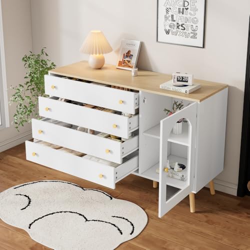 Wyibwy - Cajonera con cajones anchos, diseño de aparador, para comedor, cocina, sala de estar, estilo moderno, 120 x 40 x 77,5 cm, color blanco