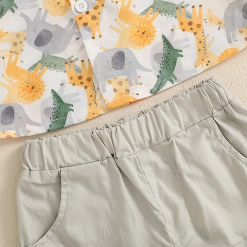 Image of Owl's-Yard Baby Boy Easter Outfits Rabbit Carrot Short Sleeve Button Down Shirts and Solid Color Shorts 2 Pcs Summer Set