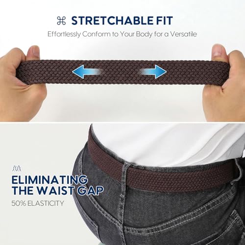 Image of SUOSDEY Men Stretch Braided Belt, Elastic Belt for Jeans Pants Casual Golf Belt 1 3 /8 inch