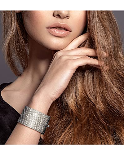 Badgley Mischka Women's Bracelet - Crystal Studded Leatherette Box Clasp Bangle Cuff Wrap Wristband2