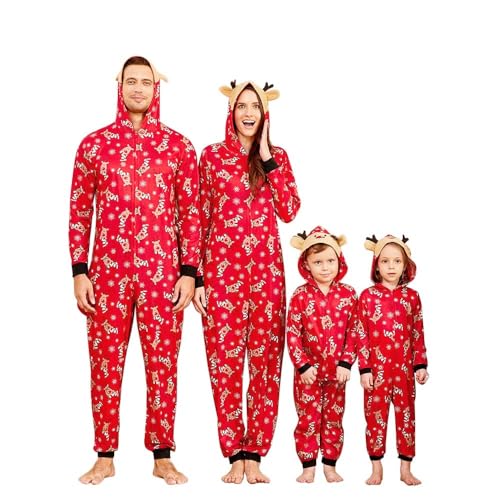 IFFEI Weihnachtspyjama für die Familie Passender einteiliger Pyjama mit Schnee- und Rentier-Aufdruck und Kapuzenpullover Men XXL