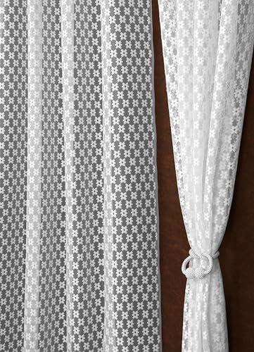 Fabrilia White Sheer Curtains for Living Room & Bedroom | Net Curtain Set of 2 Panels | 9 ft Long | Elegant Design | Lightweight & Easy Care