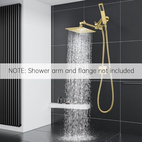 G-Promise All Metal 8 Inch Dual Square Shower Head with Handheld Spray Combo, Rain Shower Head, Adjustable Extension Arm, 3-Way Diverter, 71 Inch Extra Long Hose - A Bathroom Upgrade (Polished Brass) by G-Promise - Used condition - Image 2