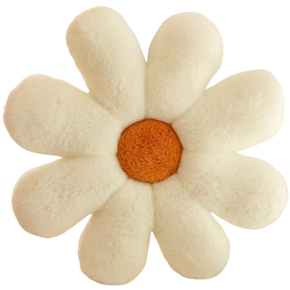 OUKEYI 15.7In/40cm Daisy Flower Pillow, Cute Flower Shaped Floor Pillows Cushions Decorative Throw Pillows Plush Pillows for Girls Bedroom Room Bed Decor (white)